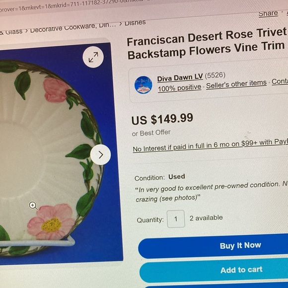 Vintage trivet. Franciscan Desert Rose trivet, # C4, l46, USA - Picture 5 of 5